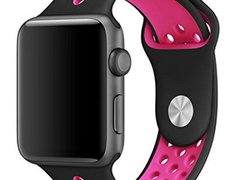 Curea iUni compatibila cu Apple Watch 1/2/3/4/5/6/7, 44mm, Silicon Sport, Black/Dark Pink